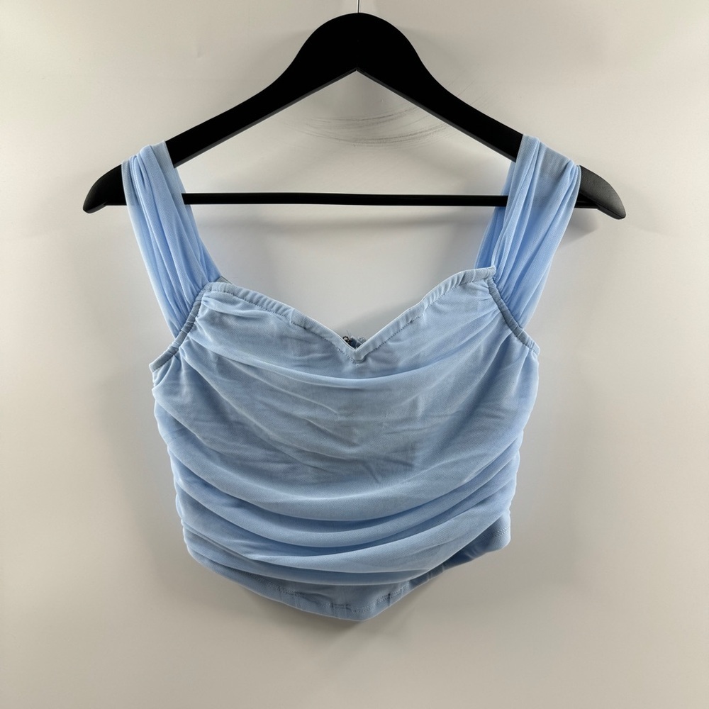 🧸 H&M Blue Ruched Going-Out Top with Back Zipper Size Medium